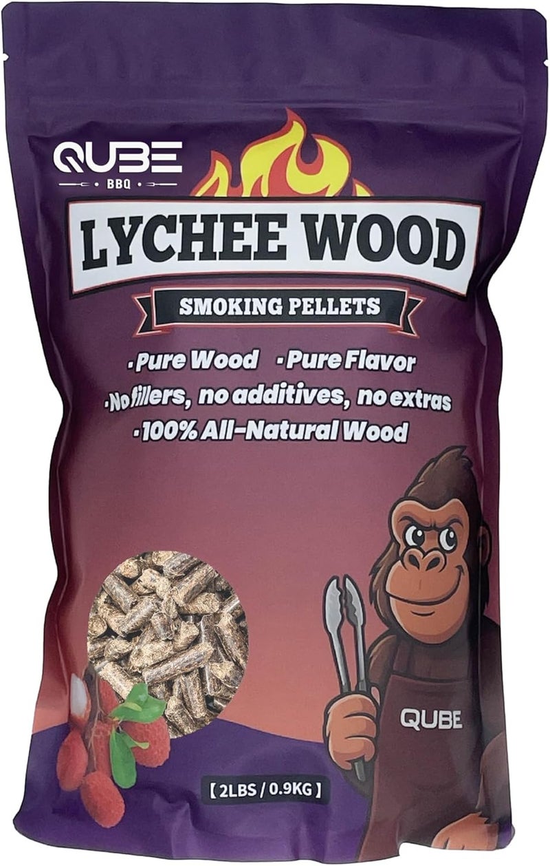 QUBE BBQ Taiwanese Lychee Wood Smoking Pellets | Light Floral Fruitwood Smoke | Use Less, Taste More | 100% Natural Hardwood for All Grills & Smokers | 2 lb Bag - Image 1